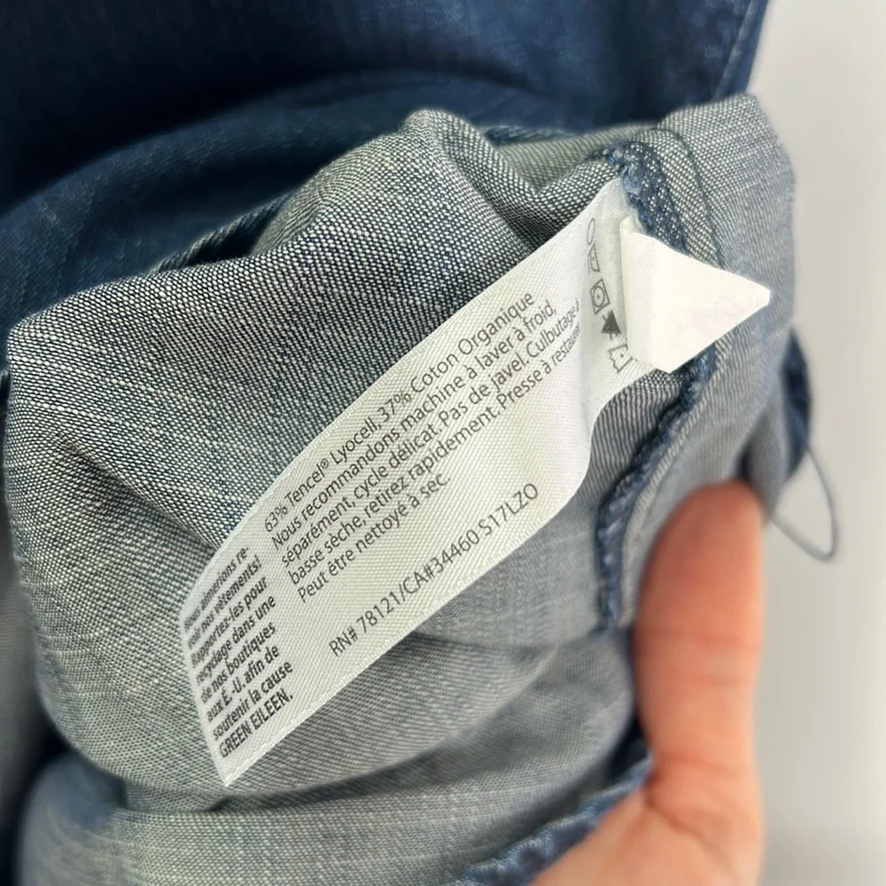 Eileen Fisher denim Tencel Lyocell cotton pocketed button down sleeveless dress - Picture 5 of 7